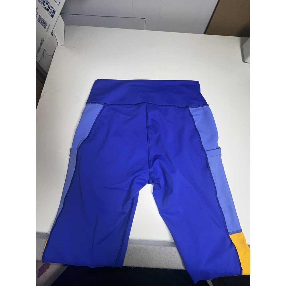 Fabletics Powerhold Leggings Womens Large Blue Yellow Mid Rise Athletic Pockets - Picture 3 of 5